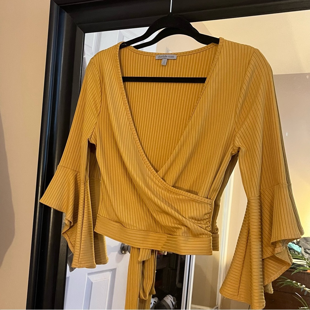 Charlotte Russe Yellow Bell Sleeve Wrap Blouse
